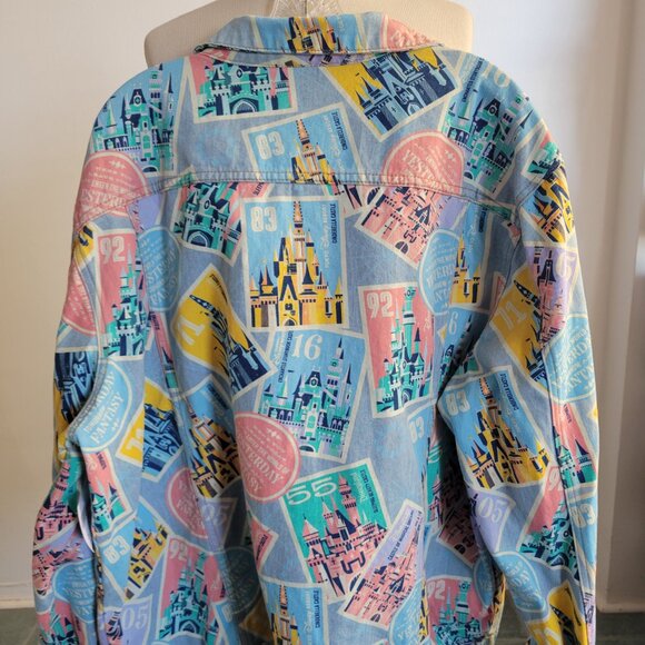 NWT - Castles of Disney Parks D23 Postage Stamps Denim Jacket (Size 2X) - Picture 5 of 16